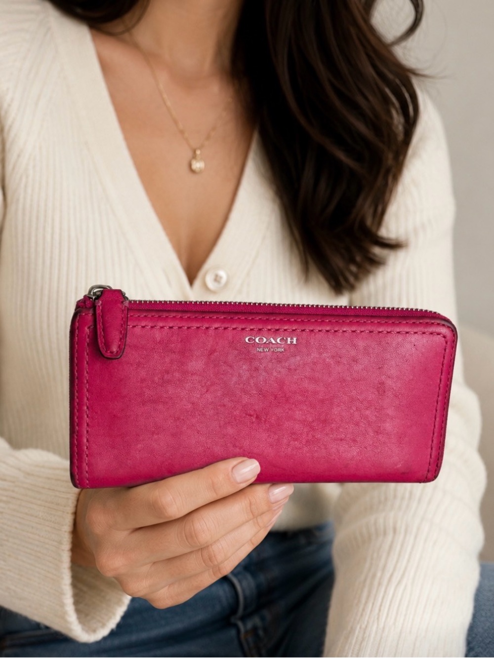 Coach Hot Pink Leather Zip Wallet